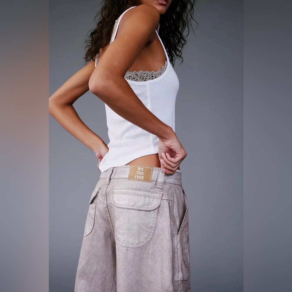 NWOT FREE PEOPLE We The Free Lap Of Luxury Metallic Cargo Pants In Foxy $228MSRP